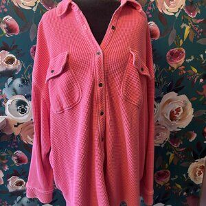 XL Oversized Coral waffle knit top from Aerie.